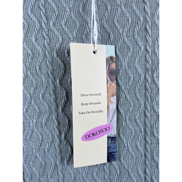 Dokotoo Womens Light Blue Knit Textured Long Sleeve V-Neck Mini Dress Sz M - New - Picture 6 of 9